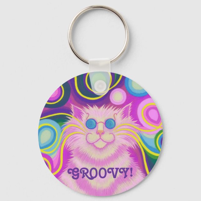 Psy-cat-delic Pink 'Groovy' keychain (Front)