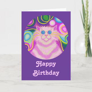 Psy-cat-delic Pink 'Happy Birthday' card purple