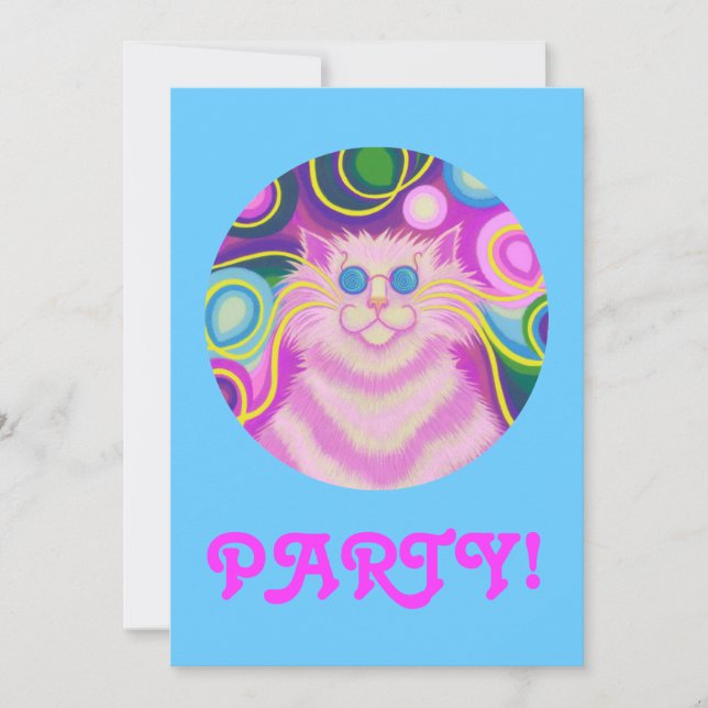 Psy-cat-delic  Pink 'Party' invitation blue (Front)