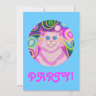 Psy-cat-delic  Pink 'Party' invitation blue