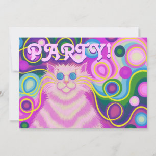 Psy-cat-delic Pink party invitation rectangle