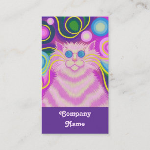 Psy-cat-delic Pink portrait purple back Business Card