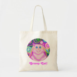 Psy-cat-delic Pink round 'Groovy Cat' tote bag