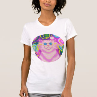 'Psy-cat-delic Pink round ladies t-shirt blue