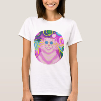'Psy-cat-delic Pink round ladies t-shirt white