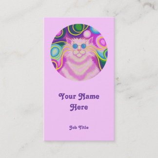 Psy-cat-delic Pink 'round' portrait white Business Card