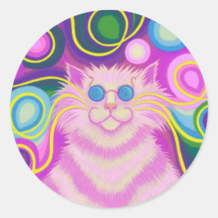 Psy-cat-delic Pink round sticker