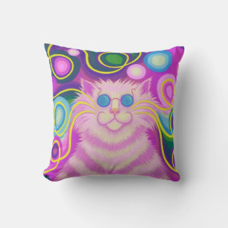 Psy-cat-delic Pink throw pillow square