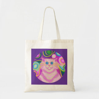 Psy-cat-delic purple tote bag round
