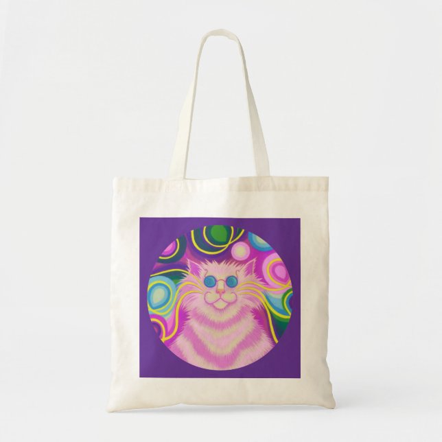 Psy-cat-delic purple tote bag round (Front)