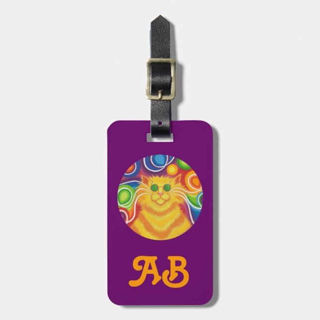 Psy-cat-delic Round 'initials' luggage tag purple (Front Vertical)