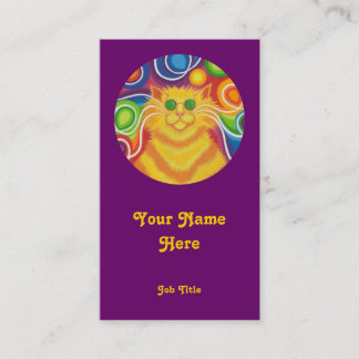 Psy-cat-delic 'round' portrait purple business card