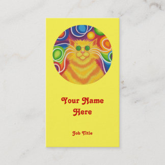 Psy-cat-delic 'round' portrait yellow business card