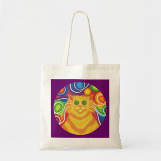 Psy-cat-delic round purple tote bag