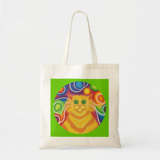 Psy-cat-delic round tote bag green