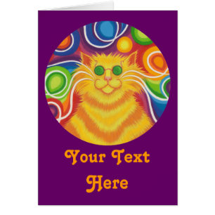 Psy-cat-delic round  'Your Text' card purple