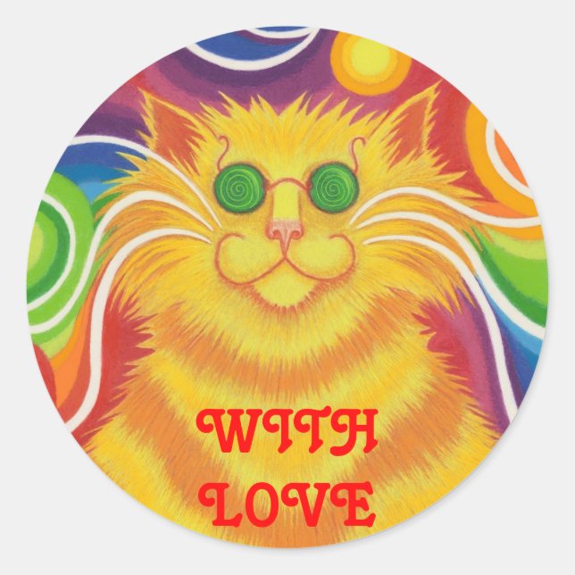 Psy-cat-delic 'With Love' round sticker (Front)