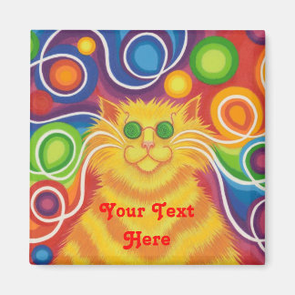 Psy-cat-delic 'Your Text' fridge magnet square