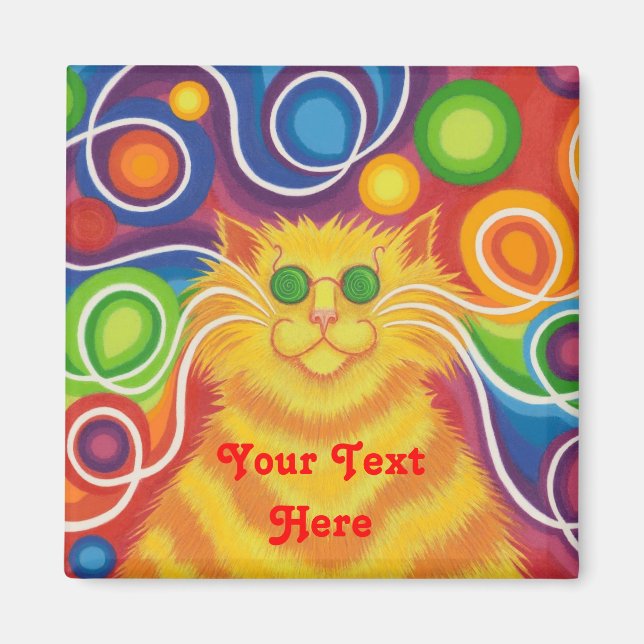 Psy-cat-delic 'Your Text' fridge magnet square (Front)