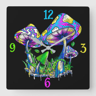 Psycedelic Mushrooms  Square Wall Clock
