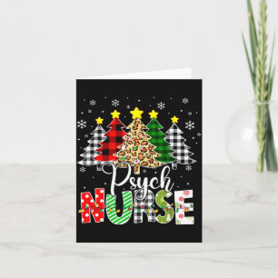Psych Nurse Xmas Tree Leopard Red Plaid Christmas  Card
