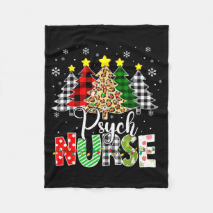 Psych Nurse Xmas Tree Leopard Red Plaid Christmas  Fleece Blanket