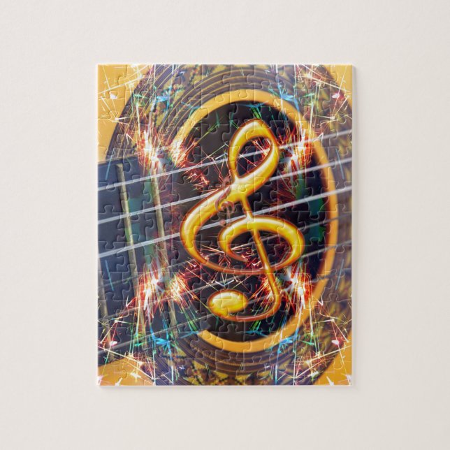 Psychadelic Accoustic Guitar, music sheet design Jigsaw Puzzle (Vertical)
