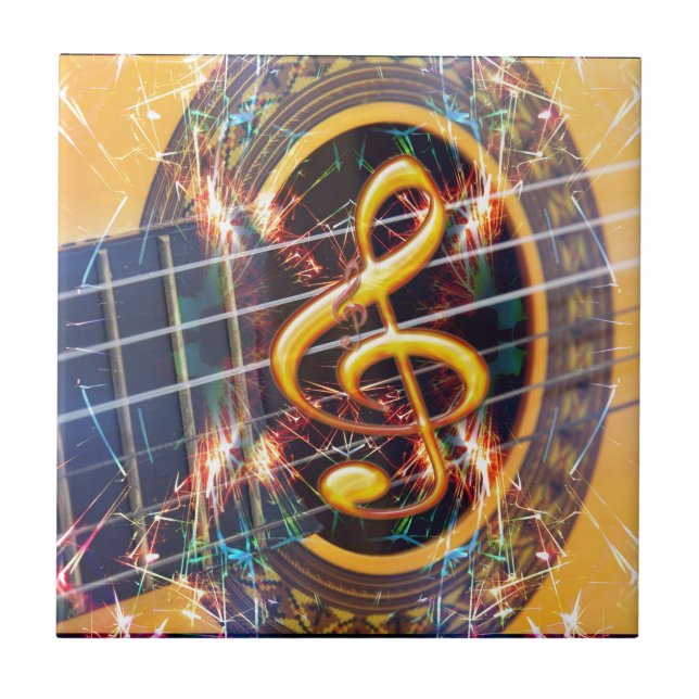 Psychadelic Accoustic Guitar, music sheet design Tile (Front)