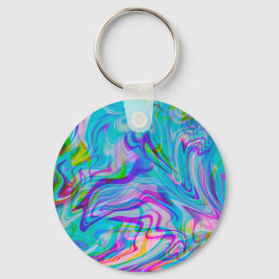 Psychadelic Liquid Colorful Abstract Pattern Blue Key Ring