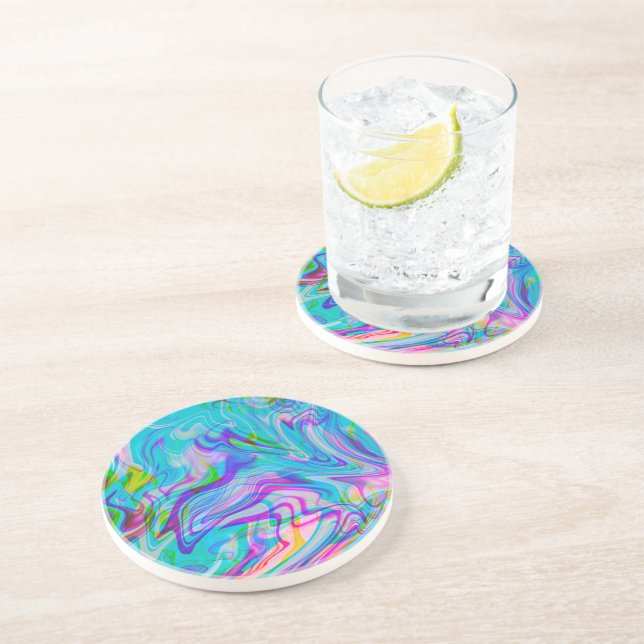 Psychadelic Liquid Colourful Abstract Pattern Blue Coaster (Side)