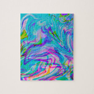 Psychadelic Liquid Colourful Abstract Pattern Blue Jigsaw Puzzle