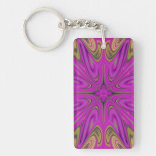 Psychadelic Liquid Colourful Abstract Purple Orang Key Ring
