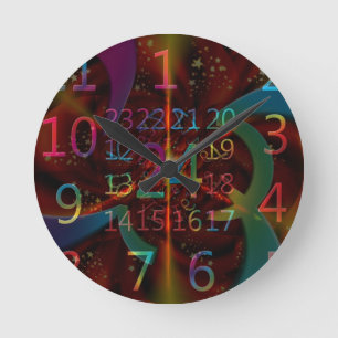 Psychadelic numbers pattern, mesmerising design round clock