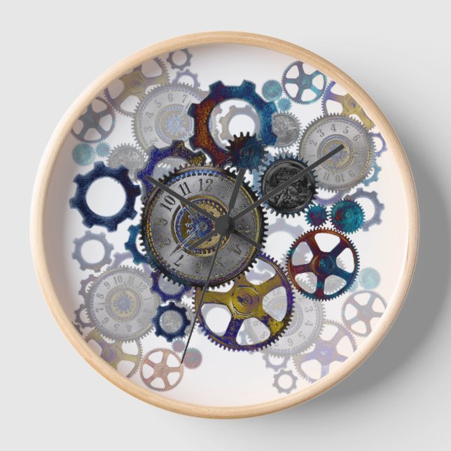 Psychadelic steampunk gears, cogs, clock face gift (Front)