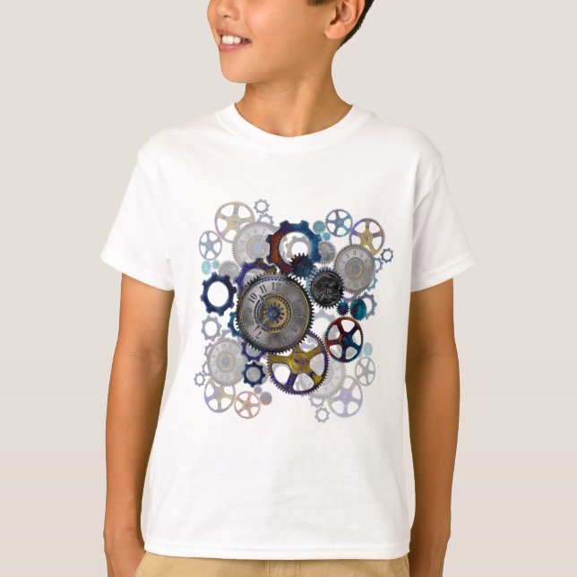 Psychadelic steampunk gears, cogs, clock face gift T-Shirt (Front)