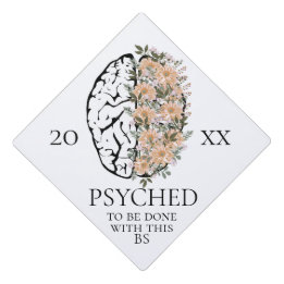 Psyched Brain With Flowers Graduation Cap Topper