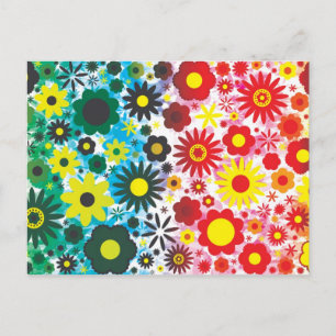Psychedelic 60s Red Green Flowers Pattern Postcard