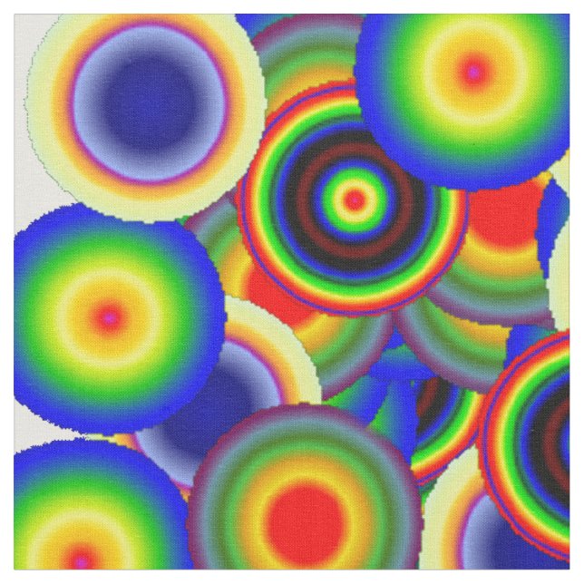 Psychedelic 60s retro rainbow coloured circles fabric (Close Up)