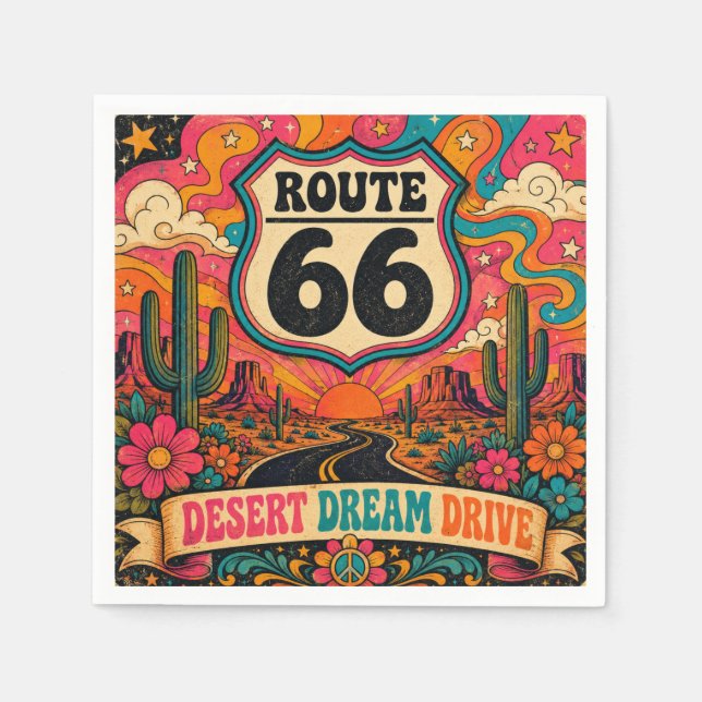Psychedelic 70s Route 66 Trippy Highway Partyware Napkin (Front)
