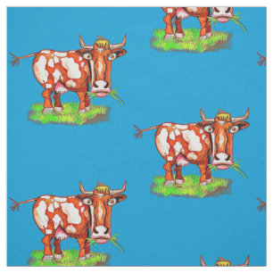 Psychedelic Abstract Cartoon Colourful Funny Cow Fabric