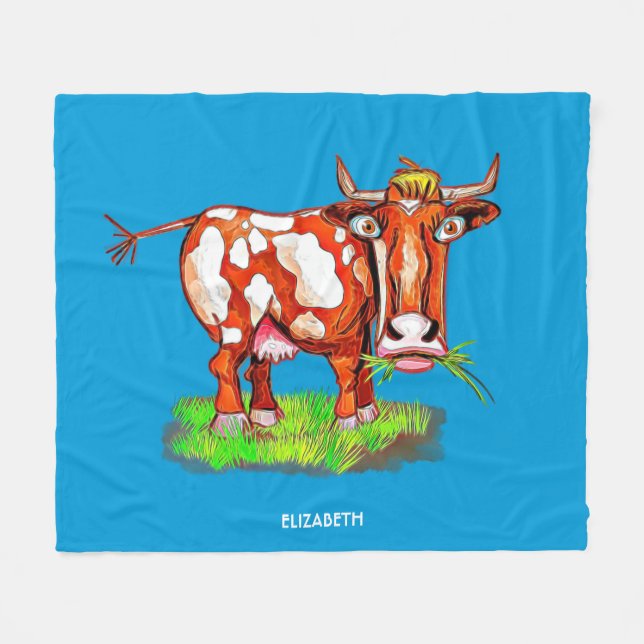 Psychedelic Abstract Cartoon Colourful Funny Cow Fleece Blanket (Front (Horizontal))