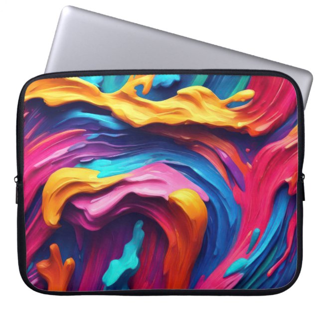 Psychedelic Abstract Colourful Paint Strokes Laptop Sleeve (Front)