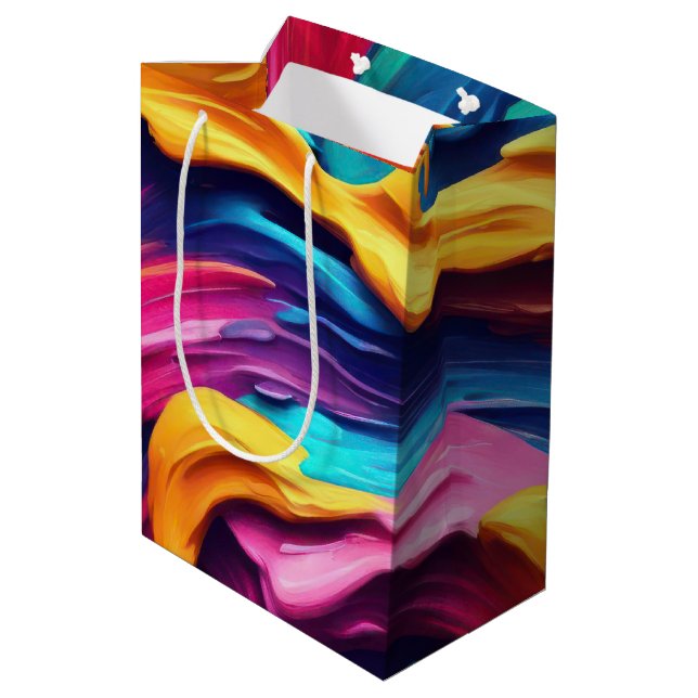 Psychedelic Abstract Colourful Paint Strokes Medium Gift Bag (Back Angled)