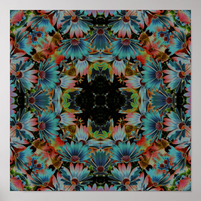 Psychedelic Abstract Daisies Flower Kaleidoscope Poster (Front)