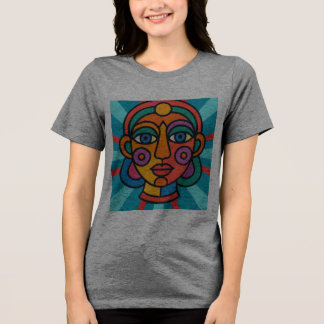Psychedelic Abstract Face – 70s Surreal Geometric  Tri-Blend Shirt