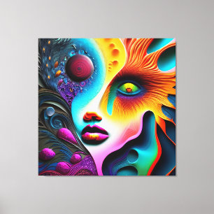 Psychedelic Abstract Face Vibrant Trippy Canvas Print
