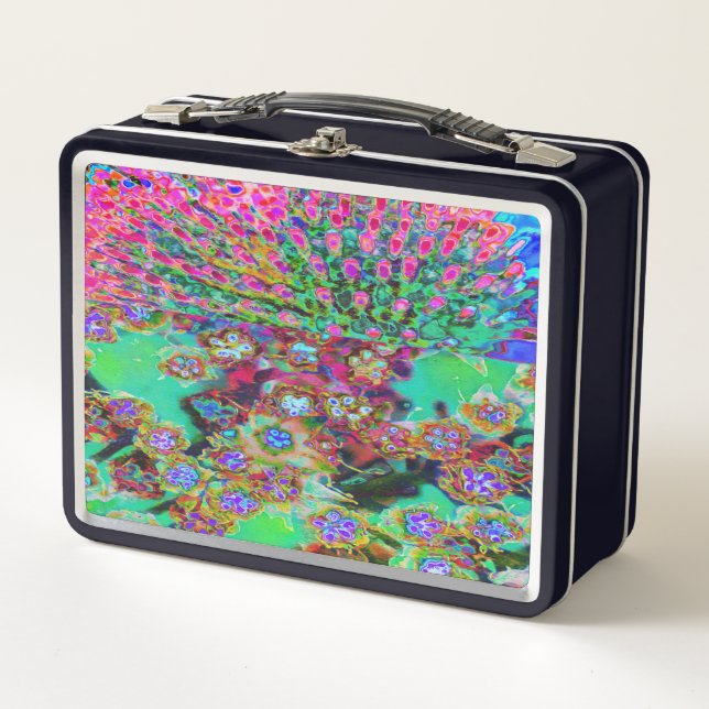 Psychedelic Abstract Groovy Purple Sedum Metal Lunch Box (Front)