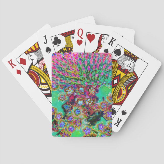 Psychedelic Abstract Groovy Purple Sedum Playing Cards (Back)