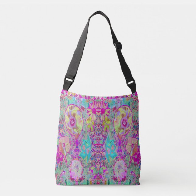 Psychedelic Abstract Magenta and Aqua Garden Art Crossbody Bag (Front)