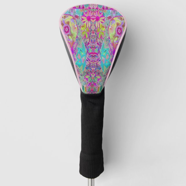 Psychedelic Abstract Magenta and Aqua Garden Art Golf Head Cover (Front)